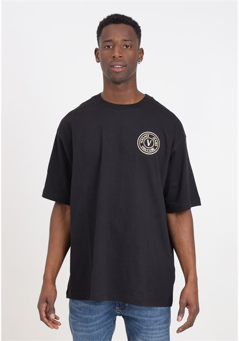 Black men's T-shirt with gold foil V-emblem logo VERSACE JEANS COUTURE | 76GAHT03CJ00TG89 899 - 948